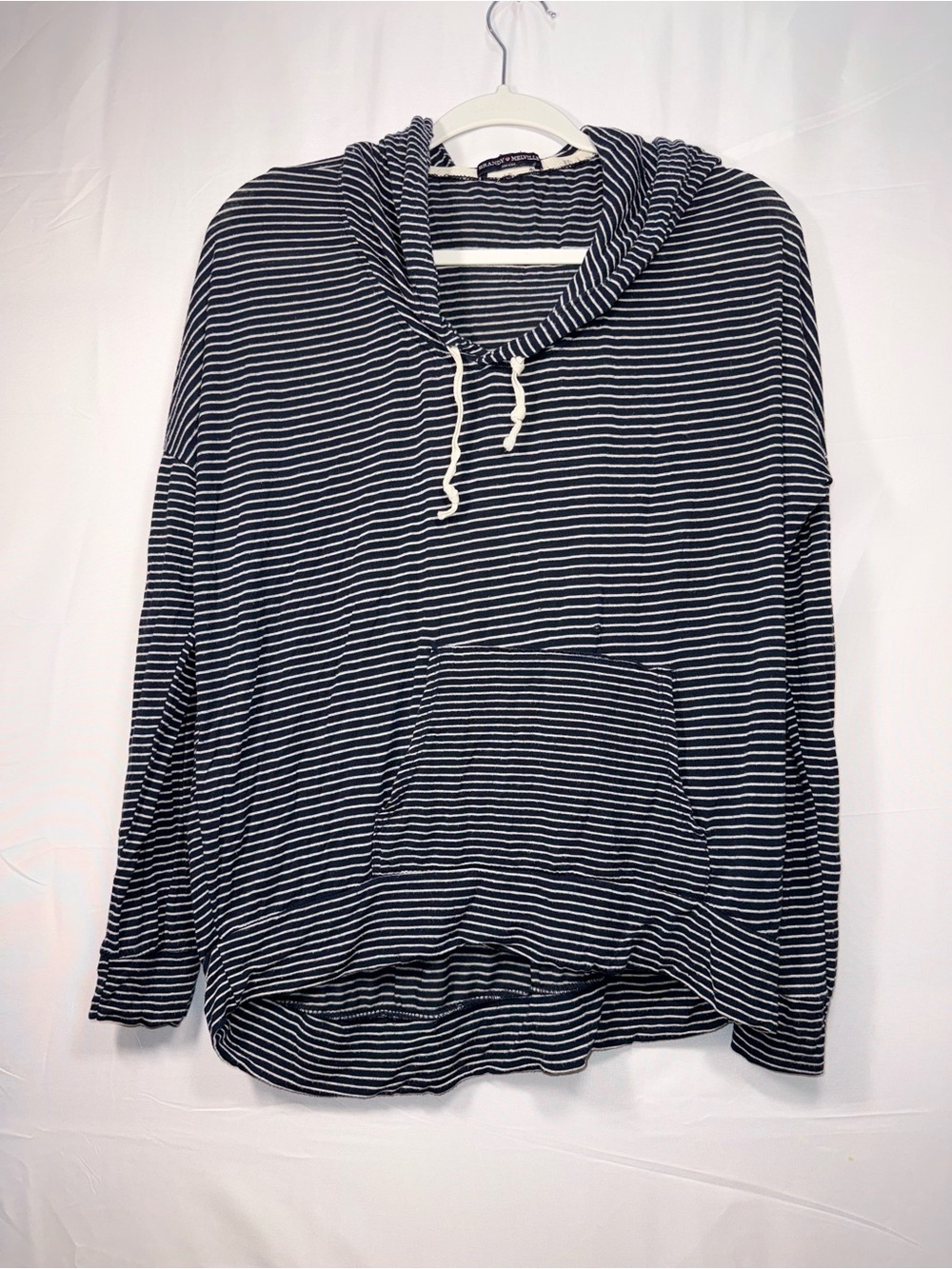 Brandy Melville Women Striped Navy & White Lightweight Hoodie Pullover One Size